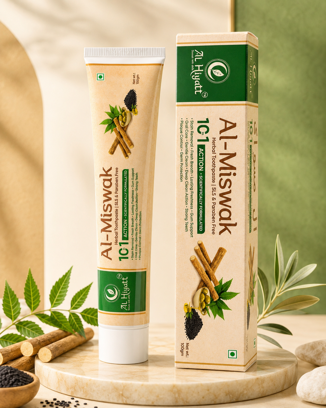 Al-Miswak Herbal Toothpaste — 10-in-1 Action | SLS & Paraben Free (100 gm)